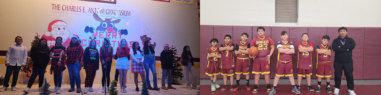 male basketball team and a Christmas singing group