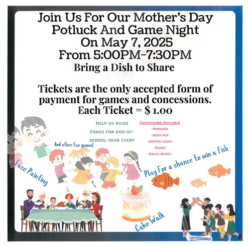 Mother's Day Potluck and Game Night Flyer